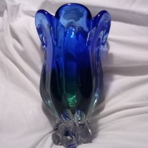 VINTAGE ROYAL GALLERY CRYSTAL VASE TWO TONED BLUE AND GREEN